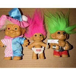 Troll Vintage Russ Berrie Ace Novelty Doll Lot 1993 Baby Clown New Year 3pc